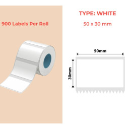 50*30 white Polypropylene (water proof, tear proof and oil proof) thermal labels 900/roll